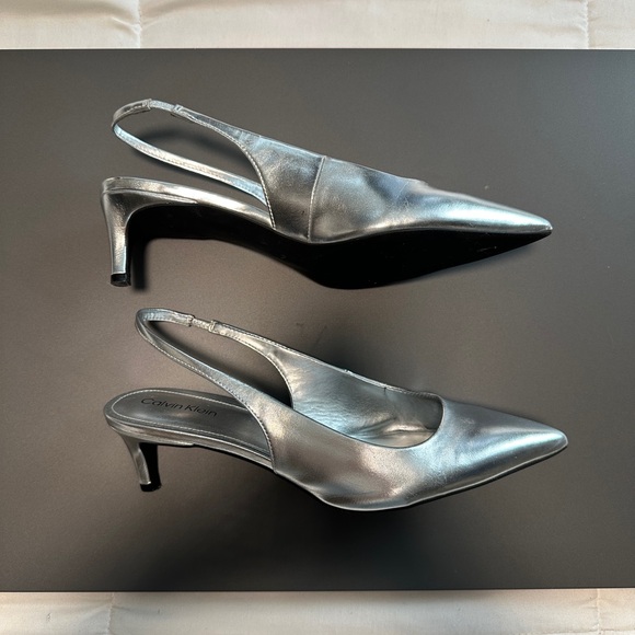 Calvin Klein Metallic Silver Slingback Heels - Picture 2 of 5